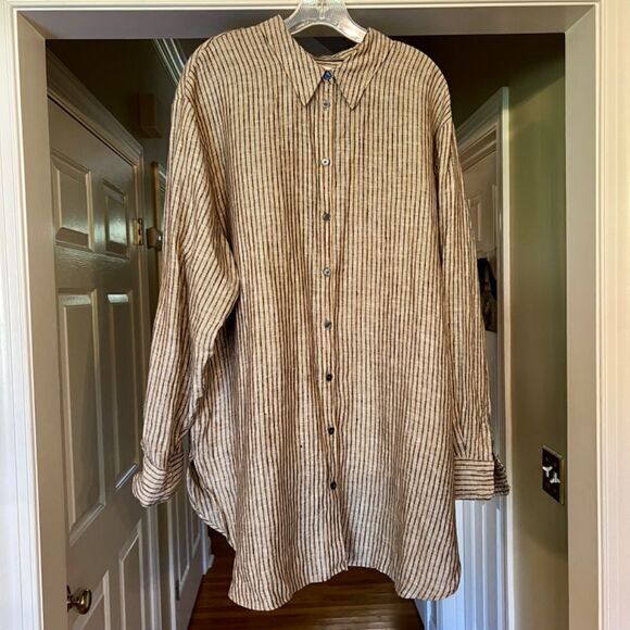 NWOT Women's Boden Linen Button Front Metallic Stripe Top Blouse Shirt US 16/18R - Picture 3 of 5